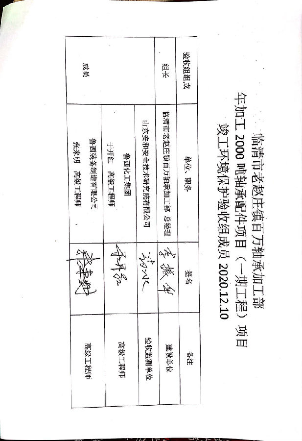 临清市老赵庄镇百万轴承加工部验收报告（签字页）